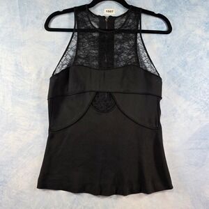 Robert Rodriguez Black Lace Yoke Sleeveless Top Full Zip Back Size 2